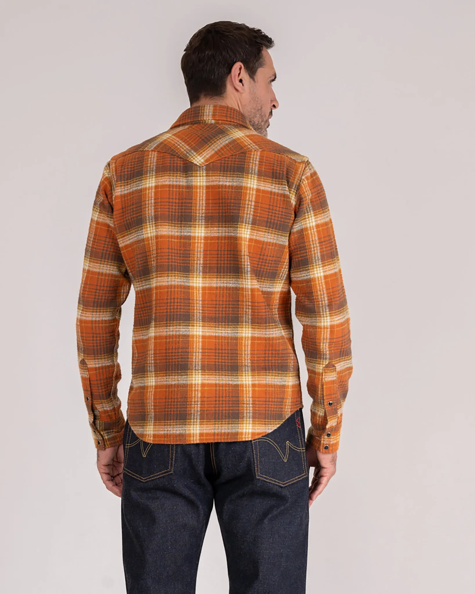 12oz Slubby Heavy Flannel Check Western Shirt - Orange