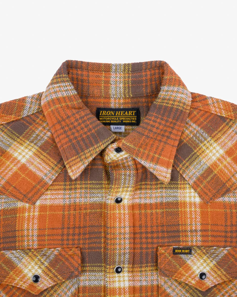 12oz Slubby Heavy Flannel Check Western Shirt - Orange
