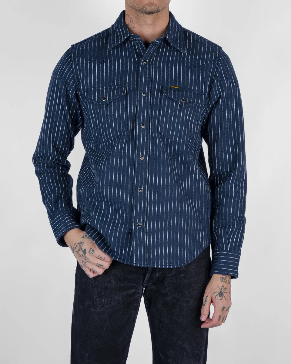 12oz Ultra Heavy Flannel Chalk Stripe Western Shirt - Navy