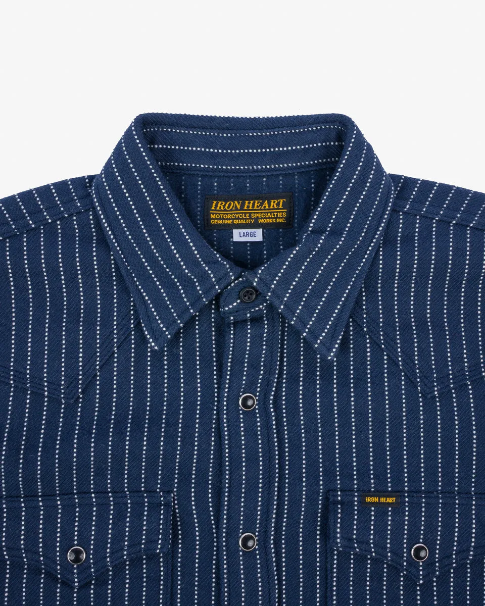 12oz Ultra Heavy Flannel Chalk Stripe Western Shirt - Navy