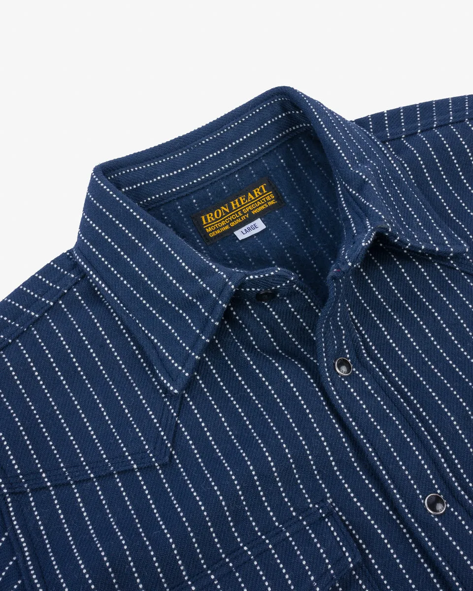 12oz Ultra Heavy Flannel Chalk Stripe Western Shirt - Navy