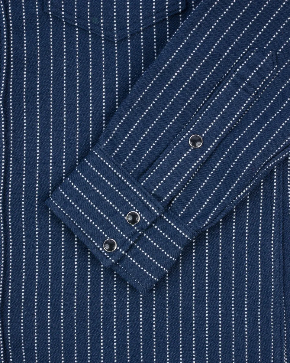 12oz Ultra Heavy Flannel Chalk Stripe Western Shirt - Navy