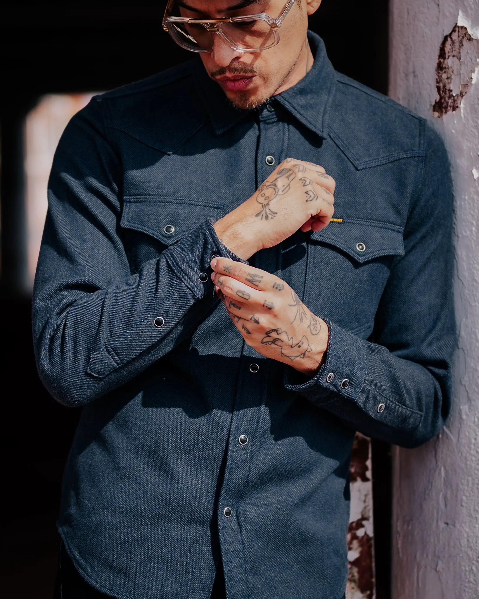12oz Ultra Heavy Flannel Western Shirt - Navy