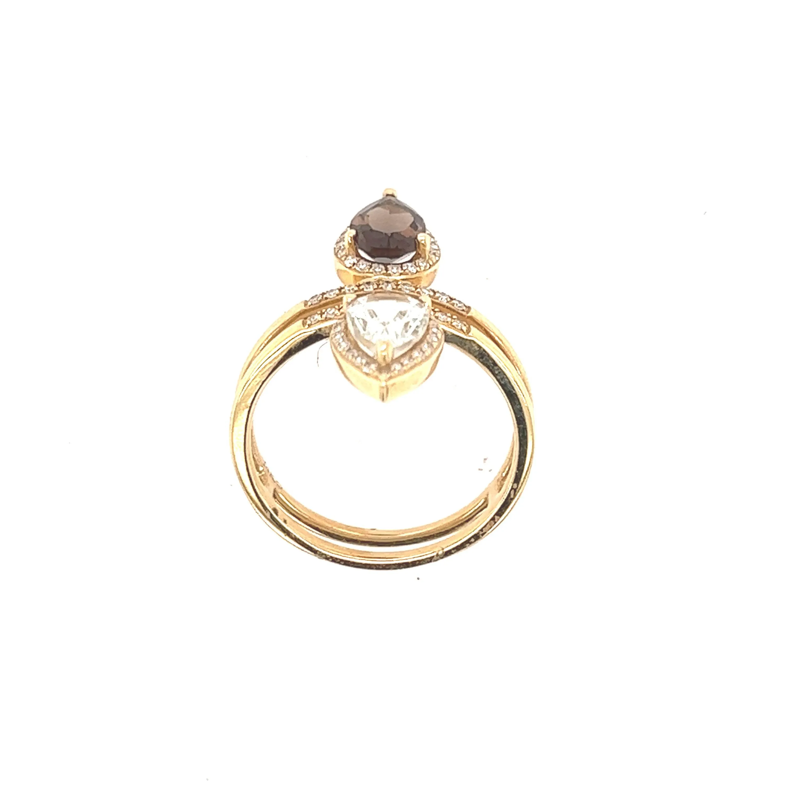 14K Yellow Gold Smokey Topaz, Green Amethyst And Diamond Ring Size 6 1/4 US
