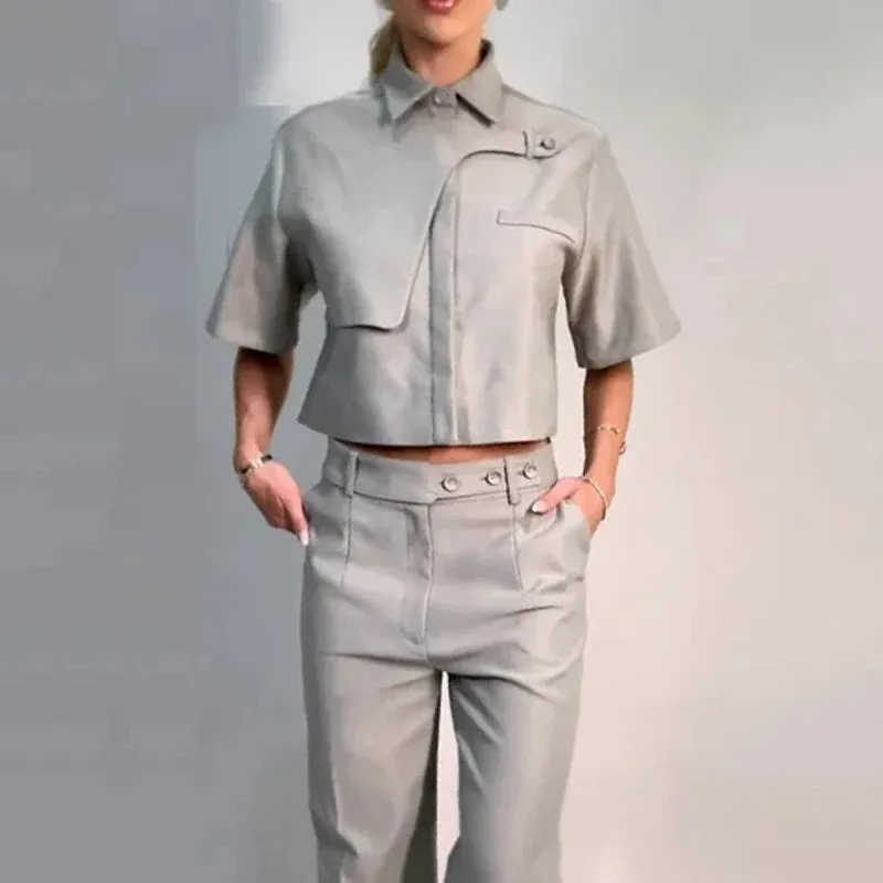 2 Piece Sets - Summer Lapel Chic Hollow Out Short