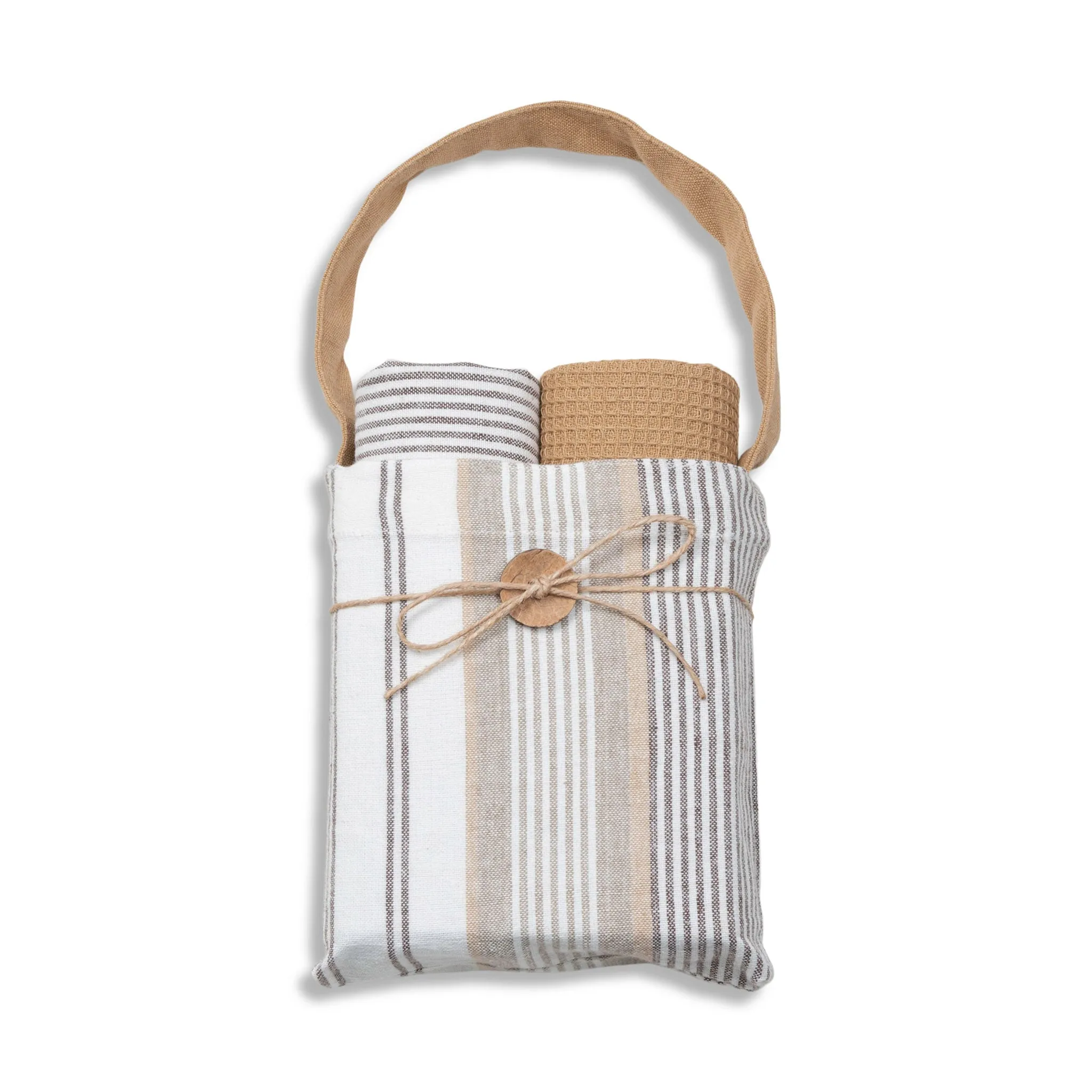 3 Piece Tan Stripe Tea Towel Set