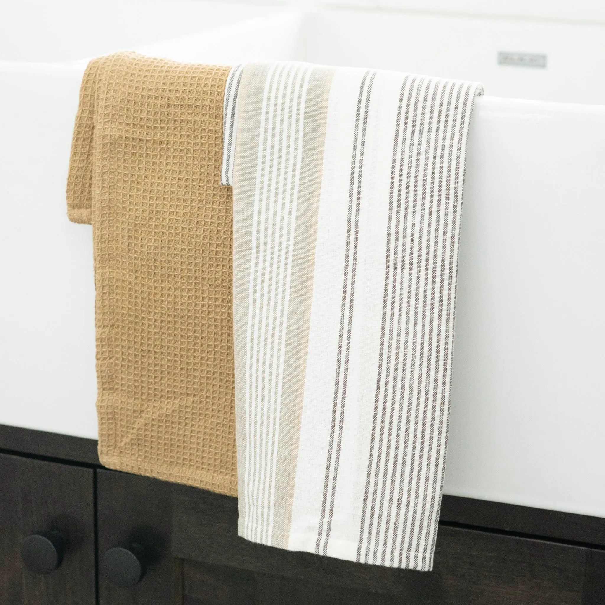3 Piece Tan Stripe Tea Towel Set