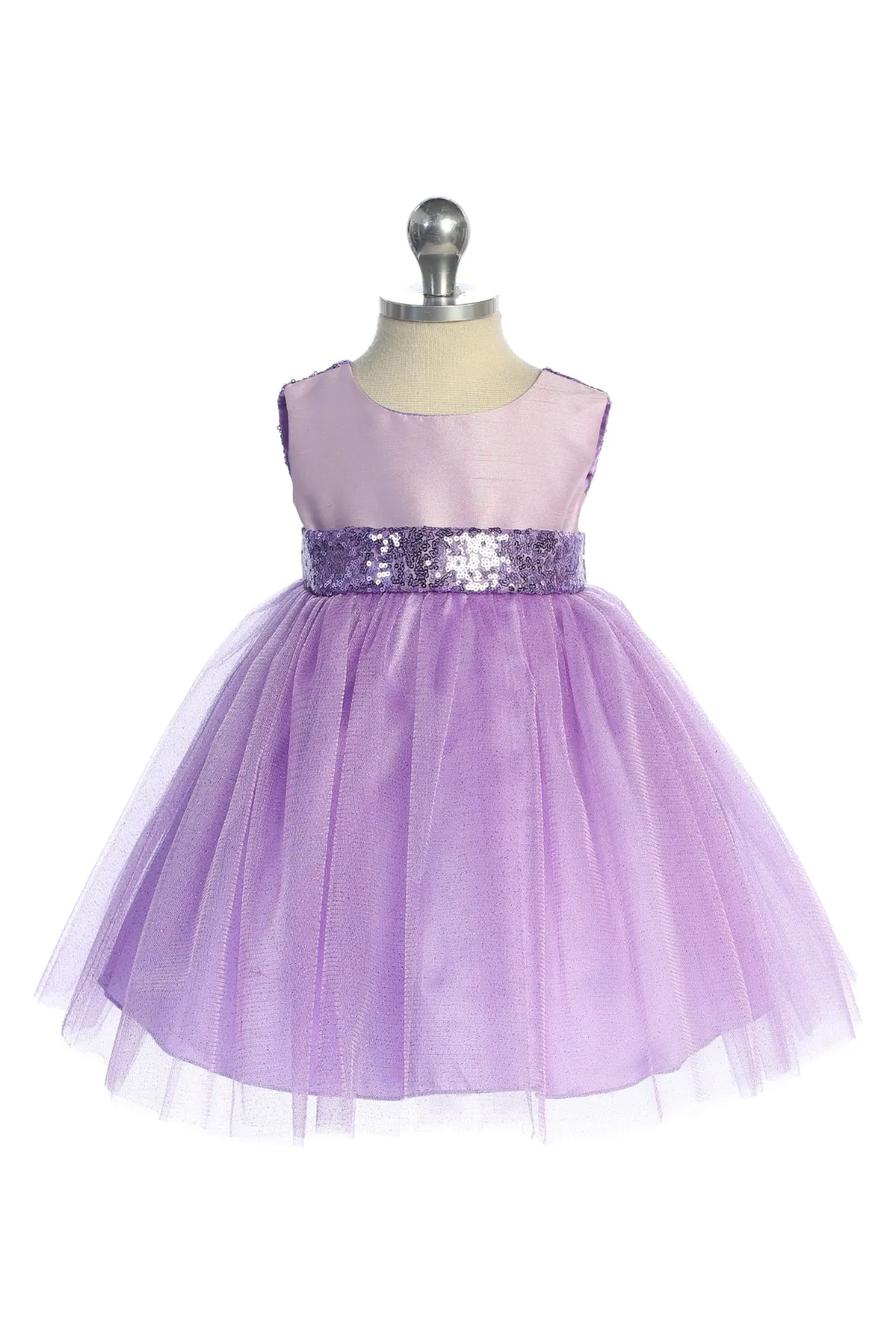 498B Matching Sequins V Back & Bow Baby Dress