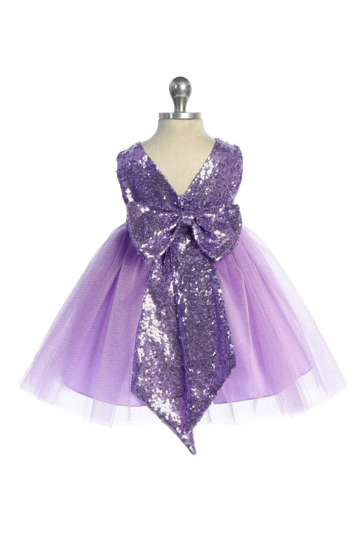 498B Matching Sequins V Back & Bow Baby Dress