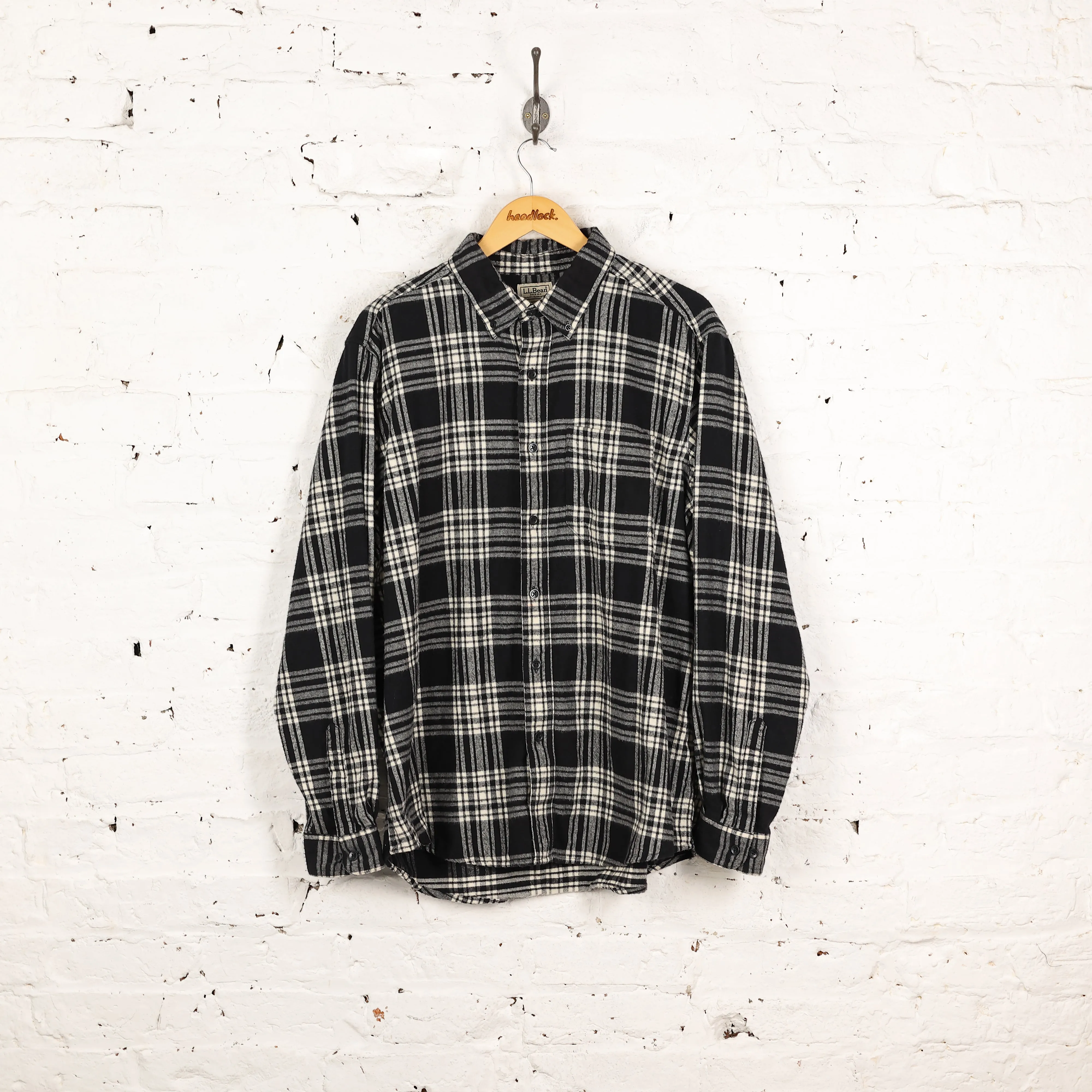 90s Plaid Check Flannel Shirt - Black - L