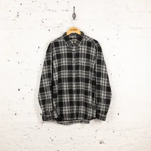 90s Plaid Check Flannel Shirt - Black - L