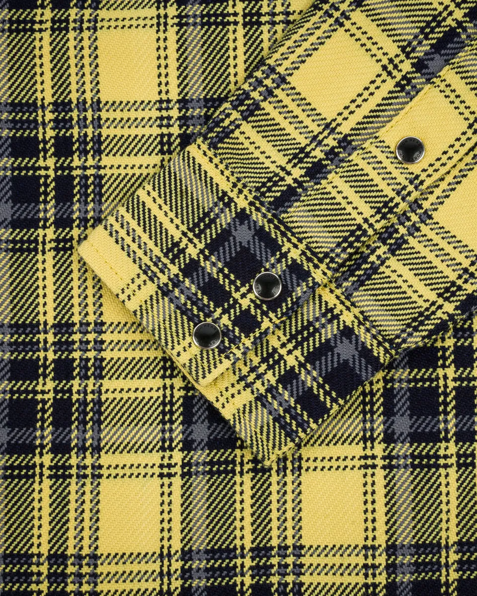 9oz Selvedge Indigo Check Flannel Western Shirt - Yellow