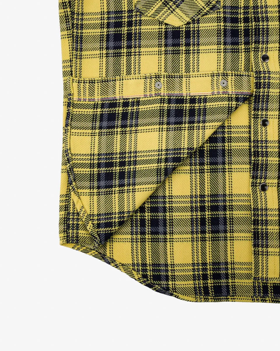 9oz Selvedge Indigo Check Flannel Western Shirt - Yellow