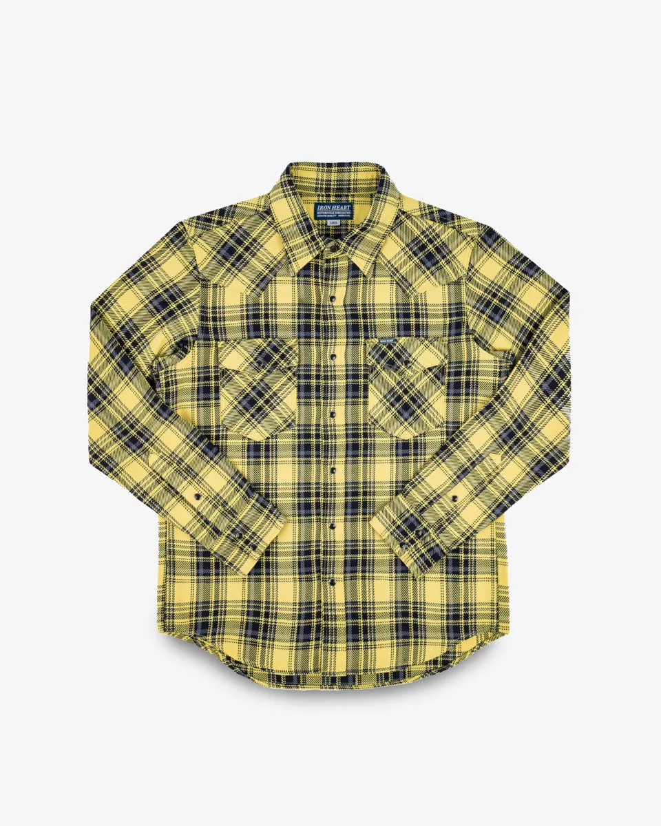 9oz Selvedge Indigo Check Flannel Western Shirt - Yellow