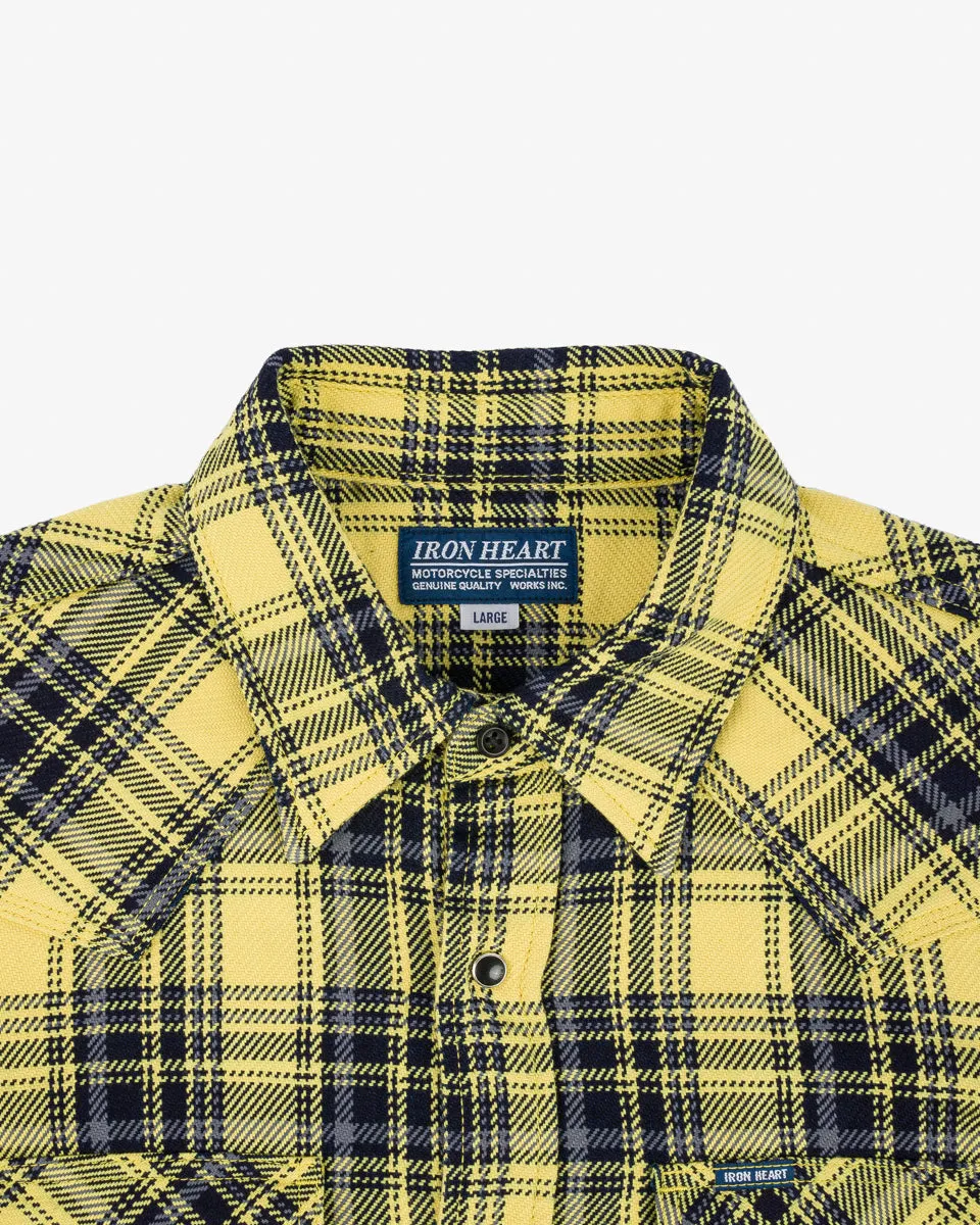 9oz Selvedge Indigo Check Flannel Western Shirt - Yellow