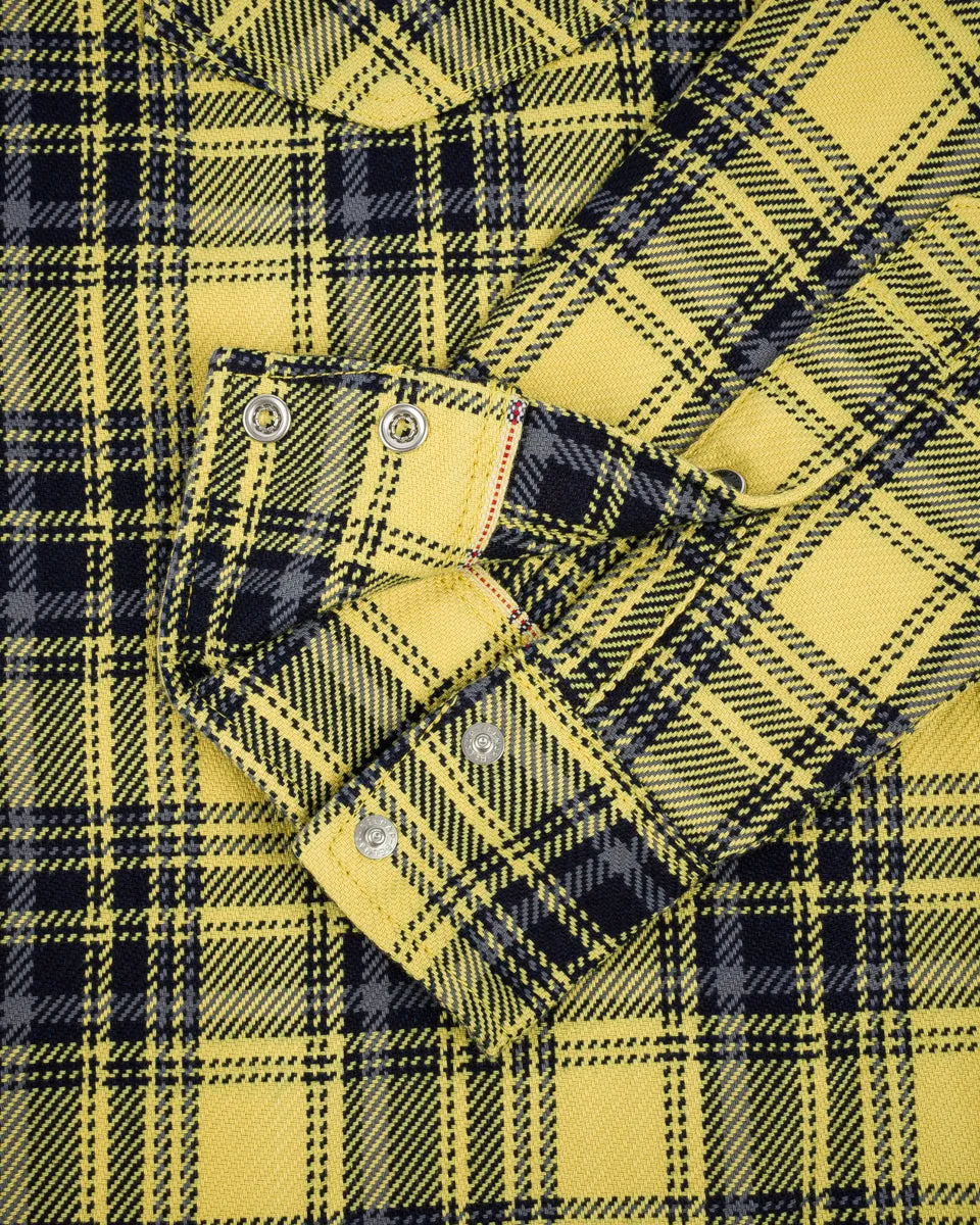 9oz Selvedge Indigo Check Flannel Western Shirt - Yellow