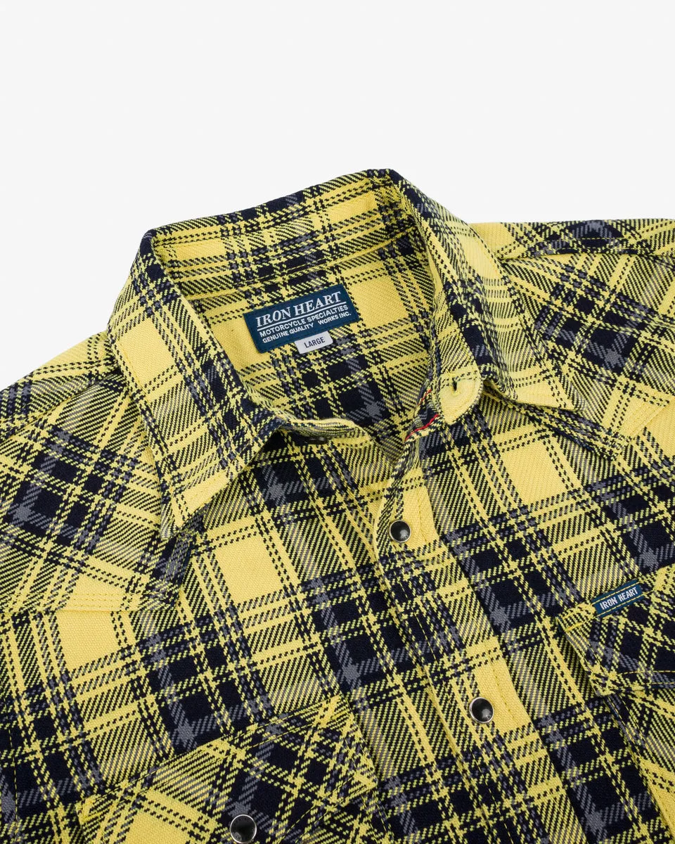 9oz Selvedge Indigo Check Flannel Western Shirt - Yellow
