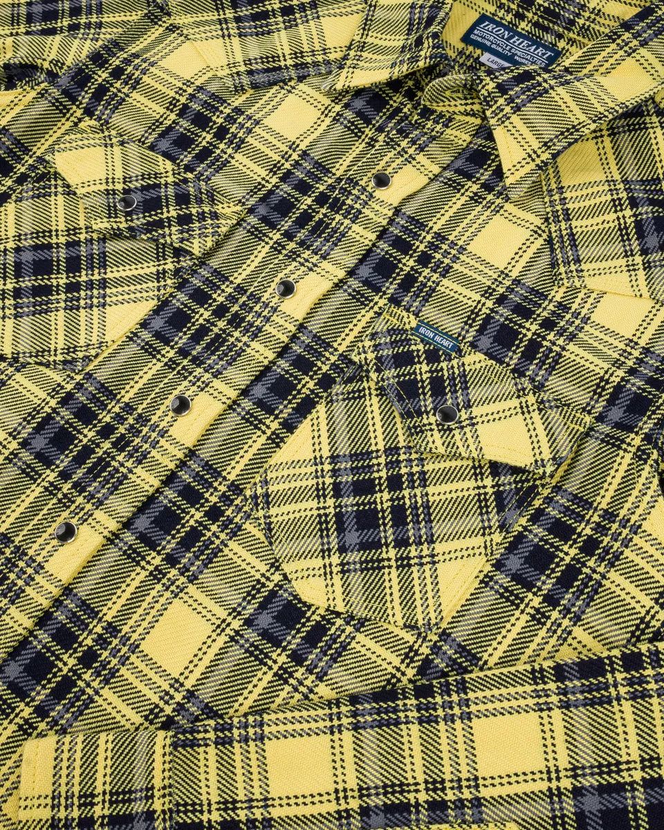 9oz Selvedge Indigo Check Flannel Western Shirt - Yellow