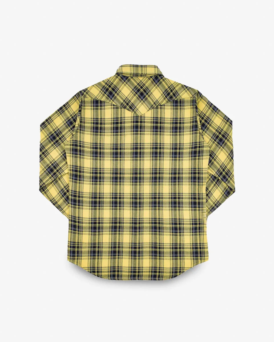 9oz Selvedge Indigo Check Flannel Western Shirt - Yellow