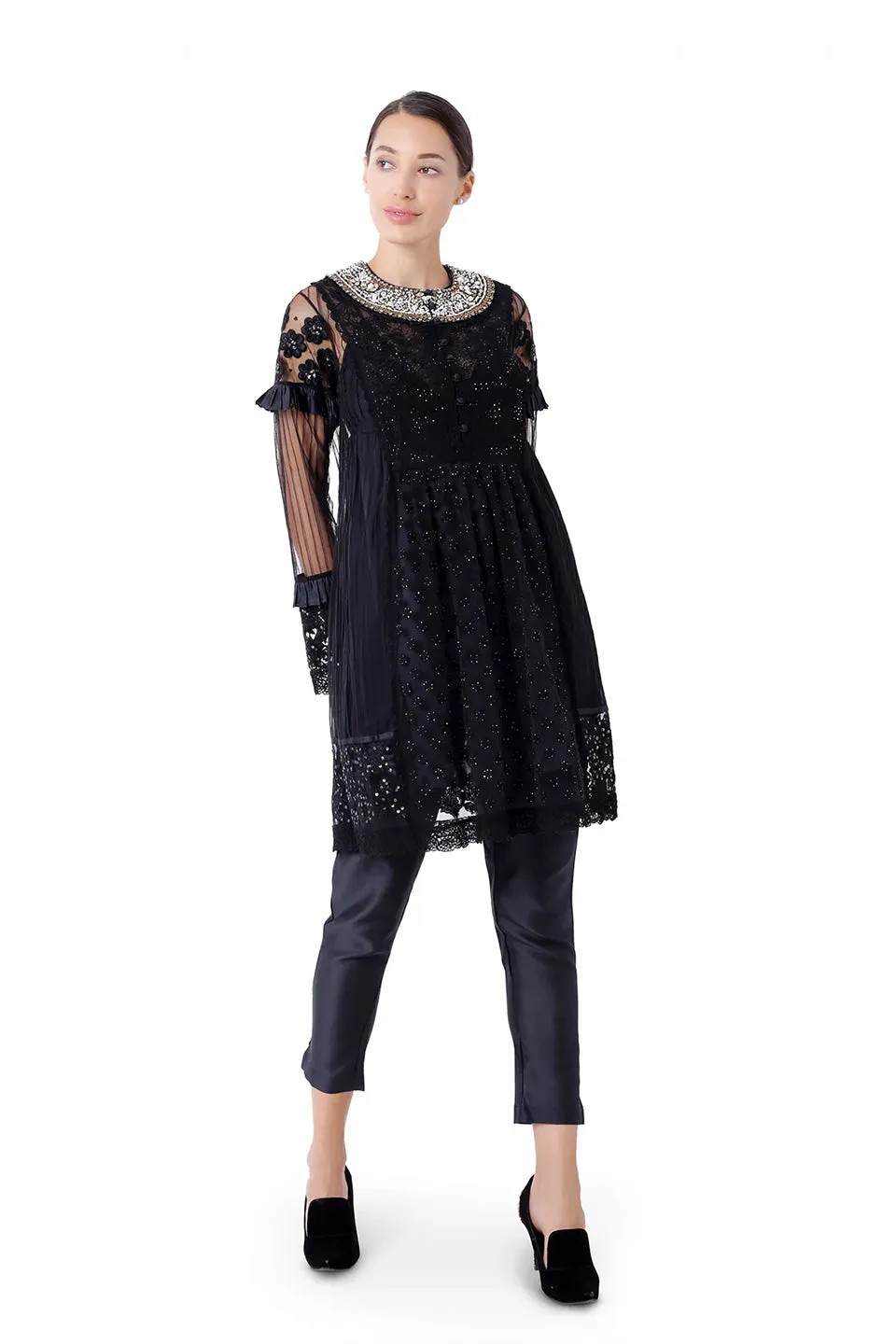A-line tunic with floral work embroidery