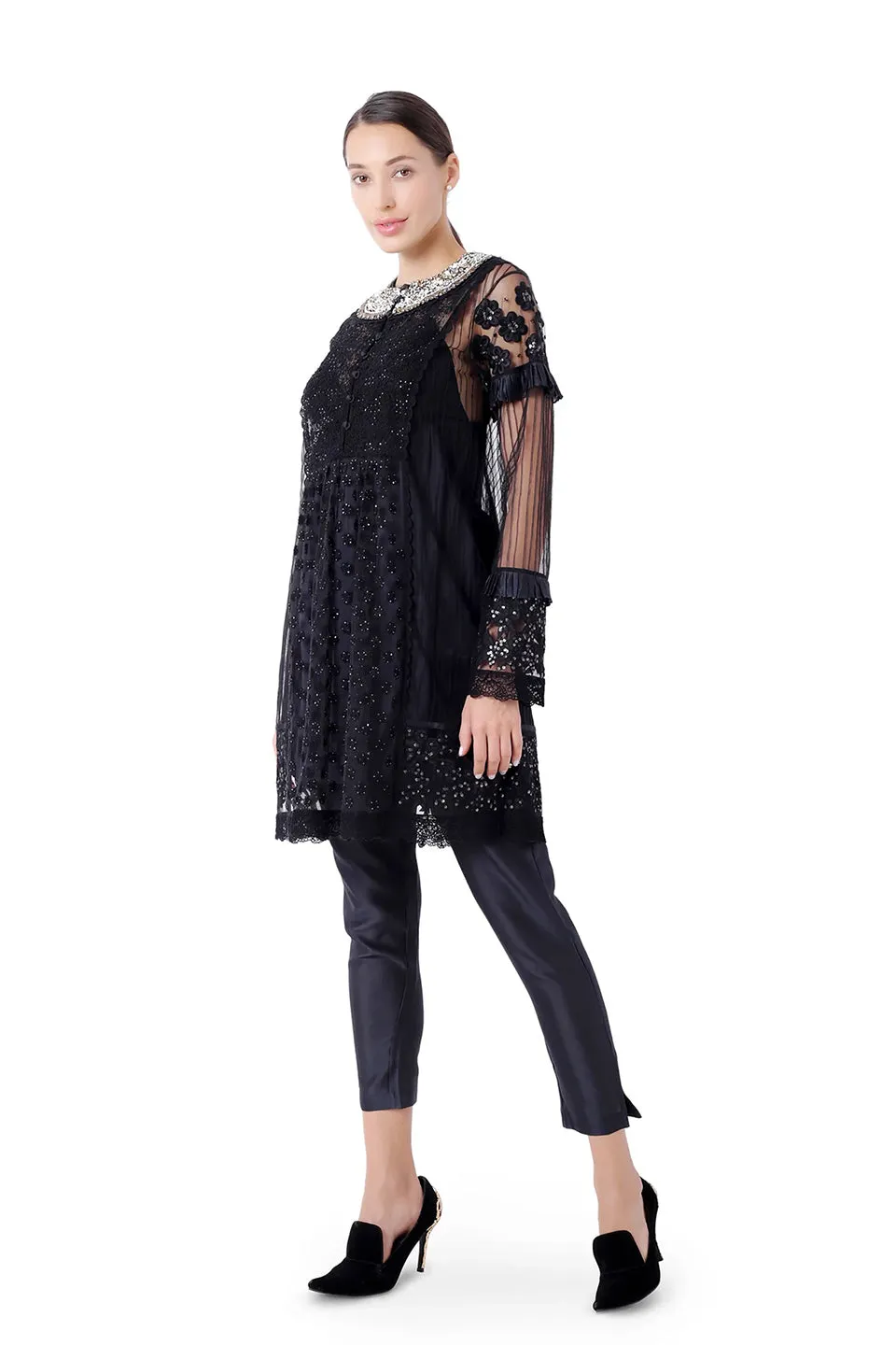 A-line tunic with floral work embroidery
