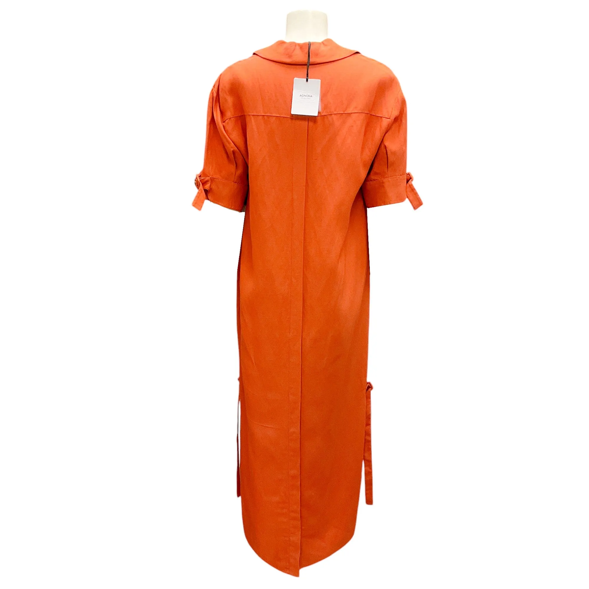 Agnona Orange 2020 Short Sleeved Linen Midi Dress