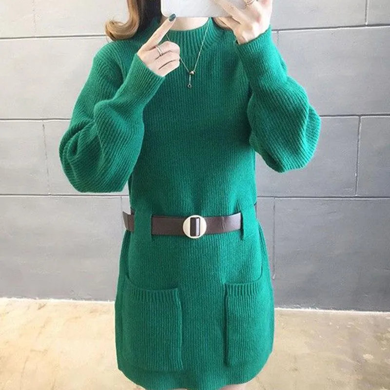 Autumn and Winter Mid-length Jacket Fashion Loose Casual Bottoming Shirt Knitted Solid Color Dress