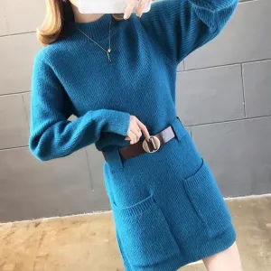Autumn and Winter Mid-length Jacket Fashion Loose Casual Bottoming Shirt Knitted Solid Color Dress