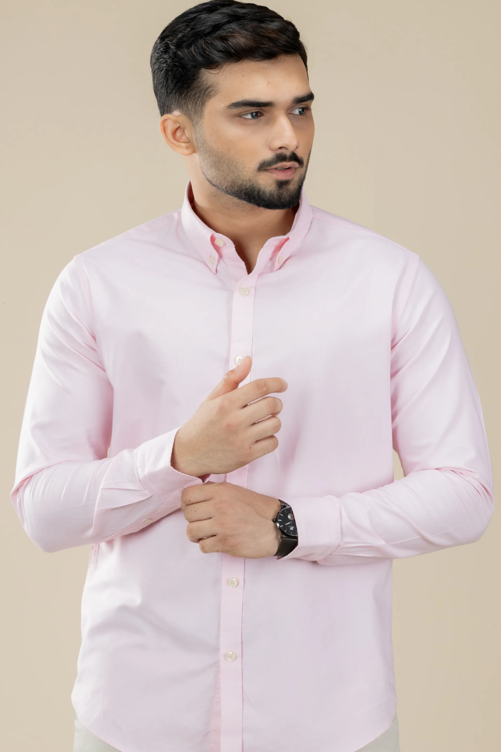 Baby Pink Washed Oxford Long Sleeve Shirt