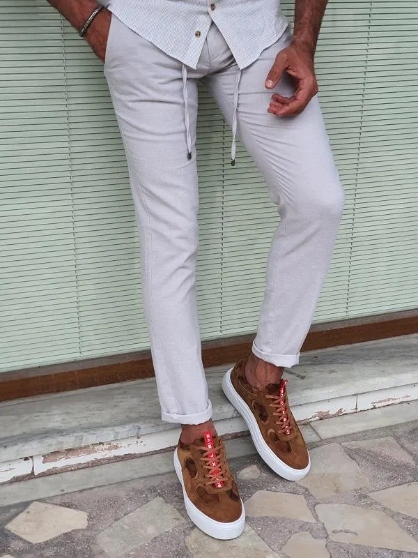 Bastoni Beige Slim Fit Linen Pants - Versatile Comfort for Every Occasion