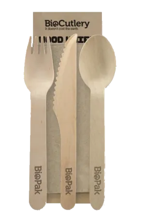 BioPak - Wood Knife, Fork, Spoon & Napkin Set