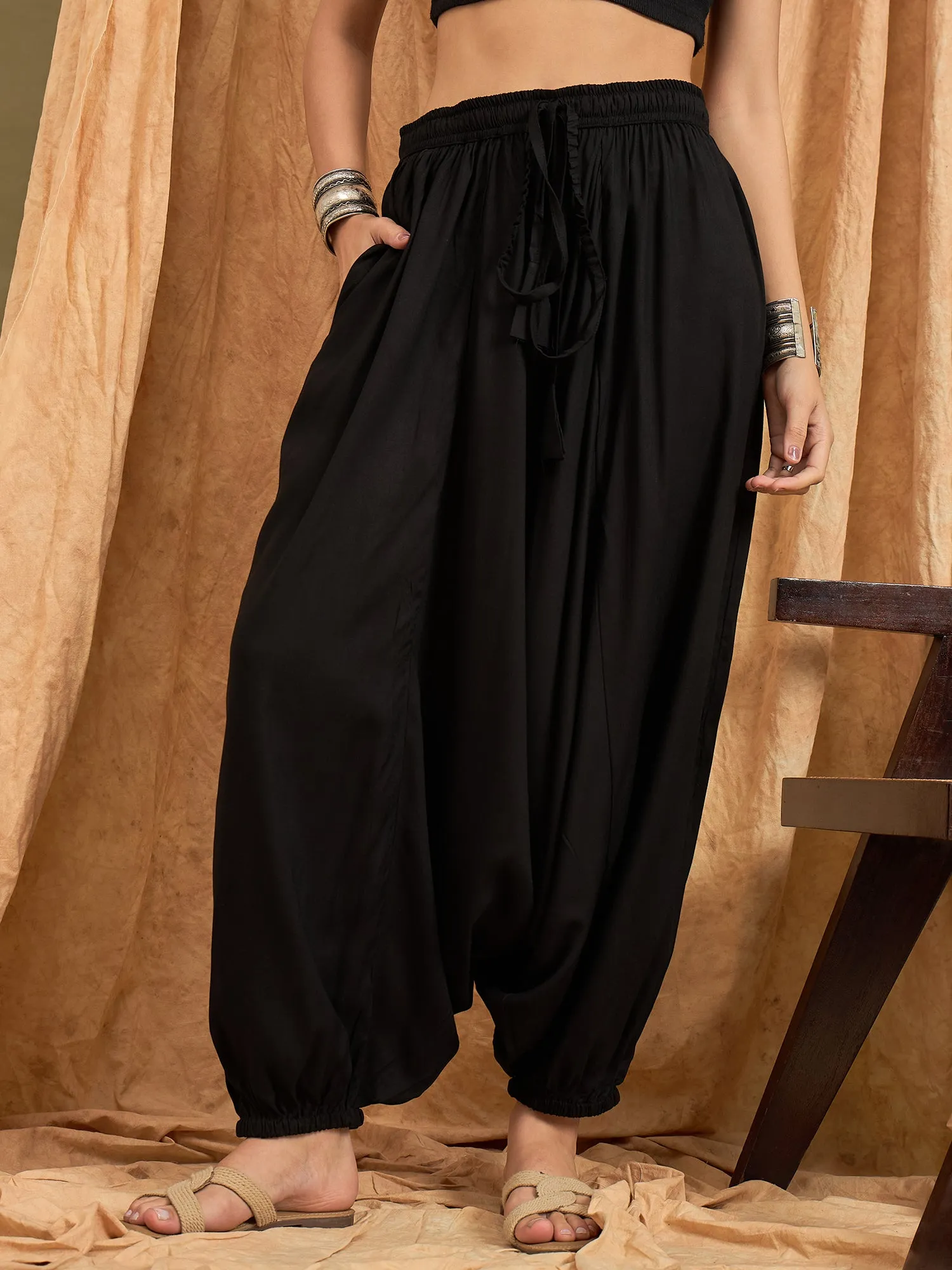 Black Solid Harem Pant