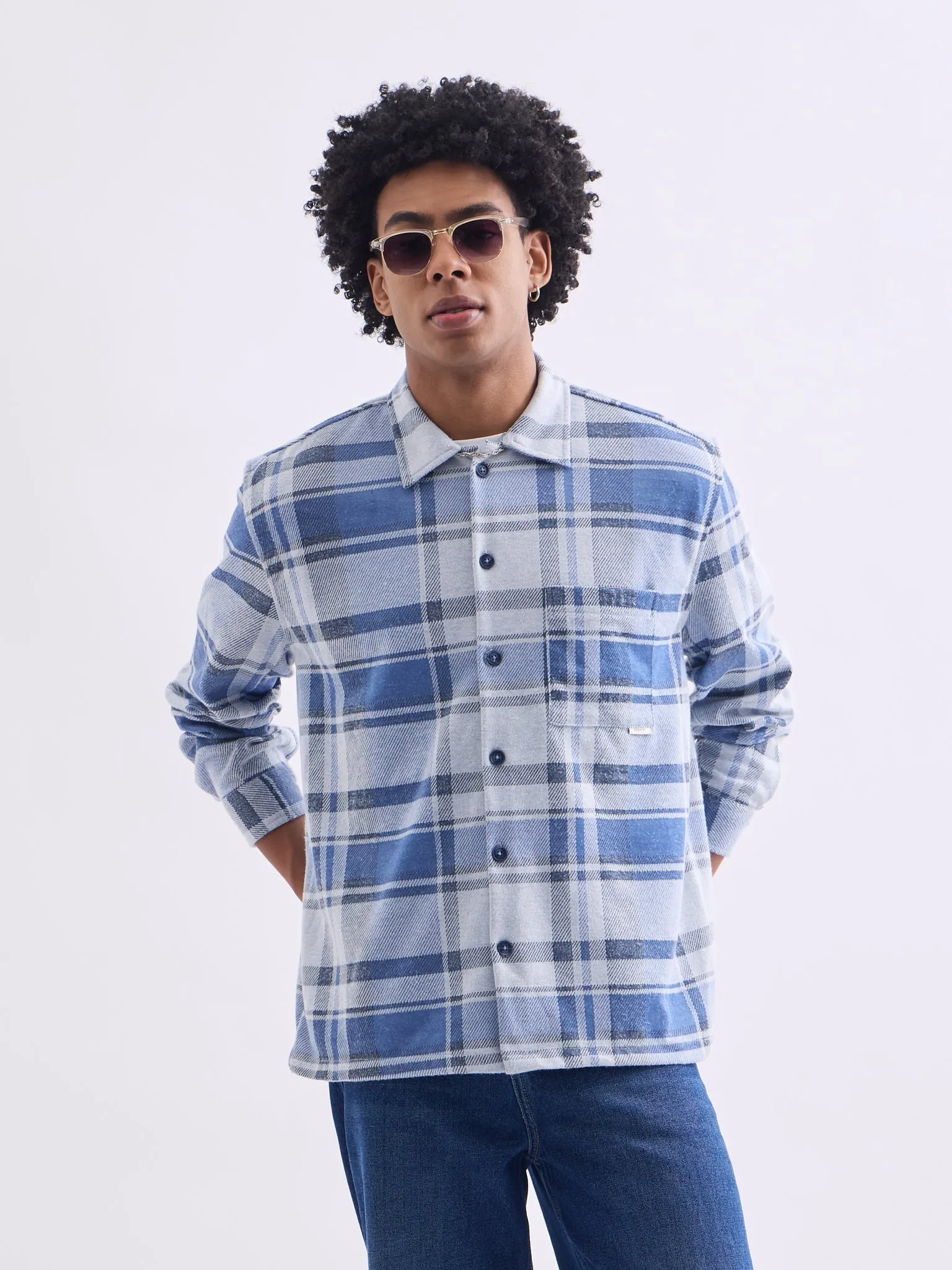 Blue Flannel Jacket Collar Overshirt