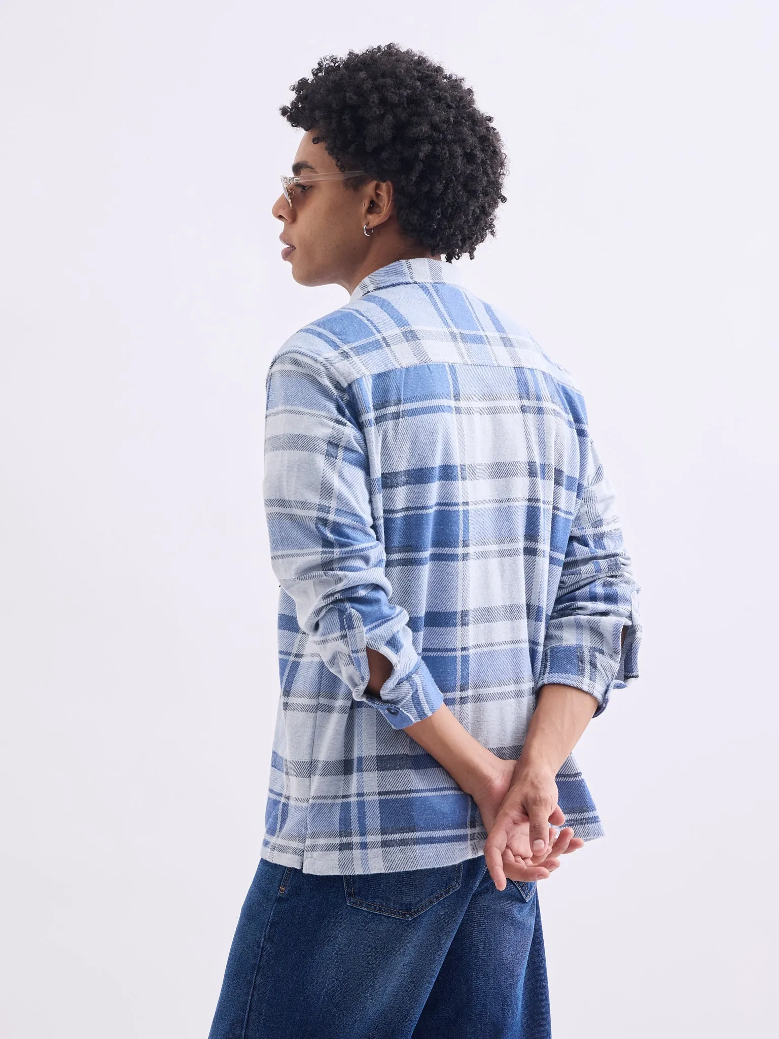 Blue Flannel Jacket Collar Overshirt