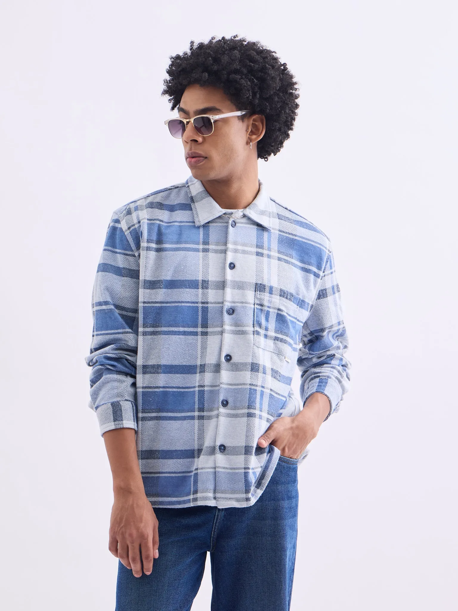 Blue Flannel Jacket Collar Overshirt