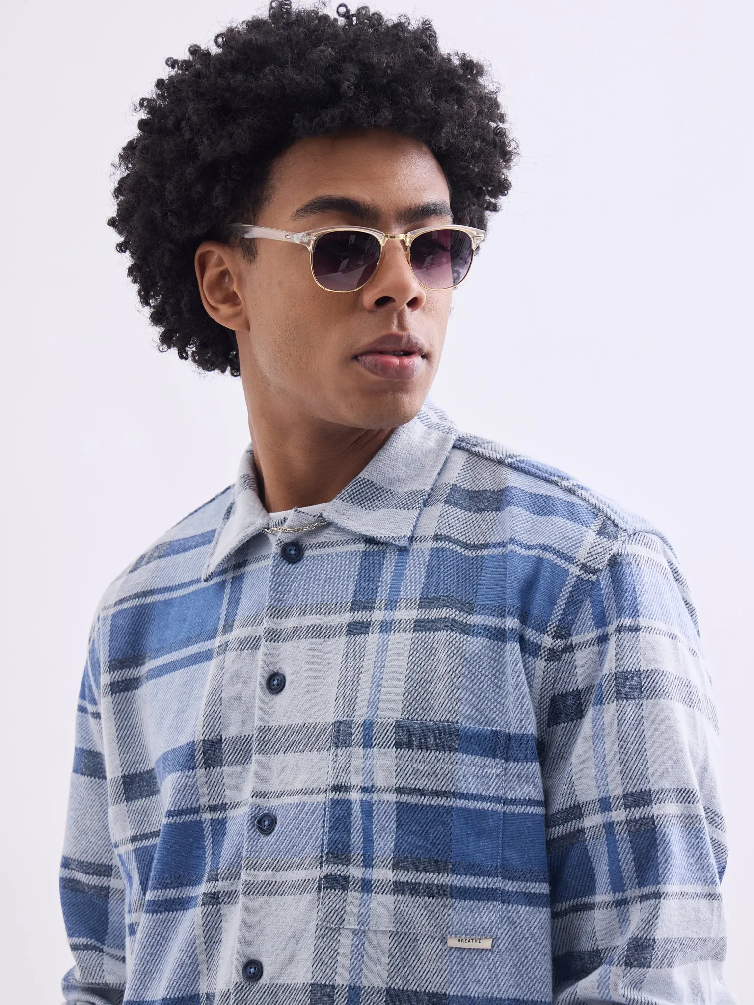 Blue Flannel Jacket Collar Overshirt
