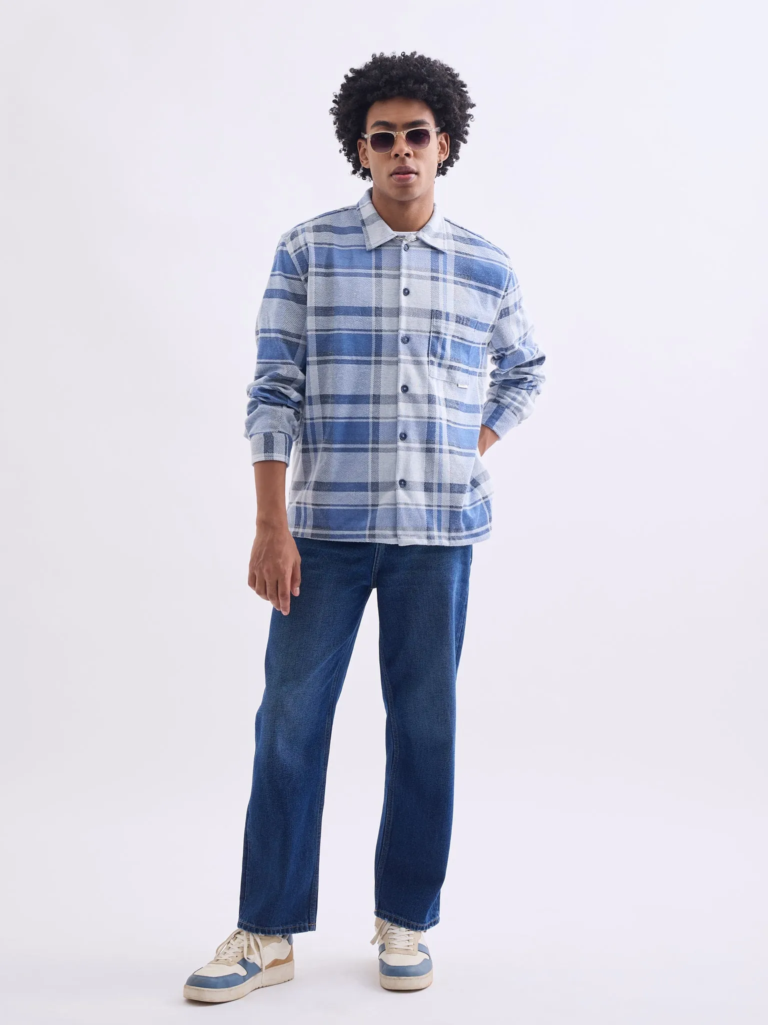 Blue Flannel Jacket Collar Overshirt