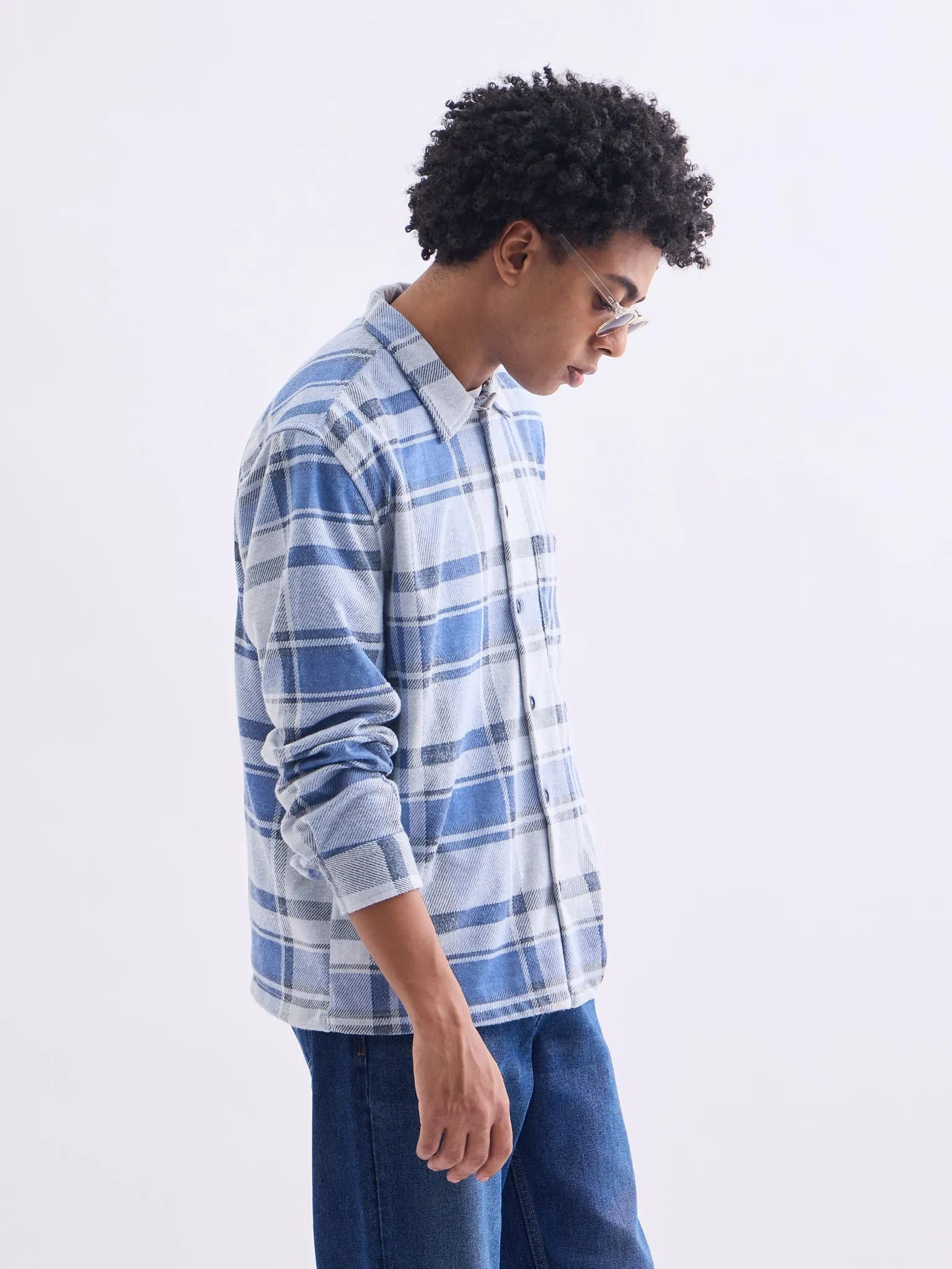 Blue Flannel Jacket Collar Overshirt
