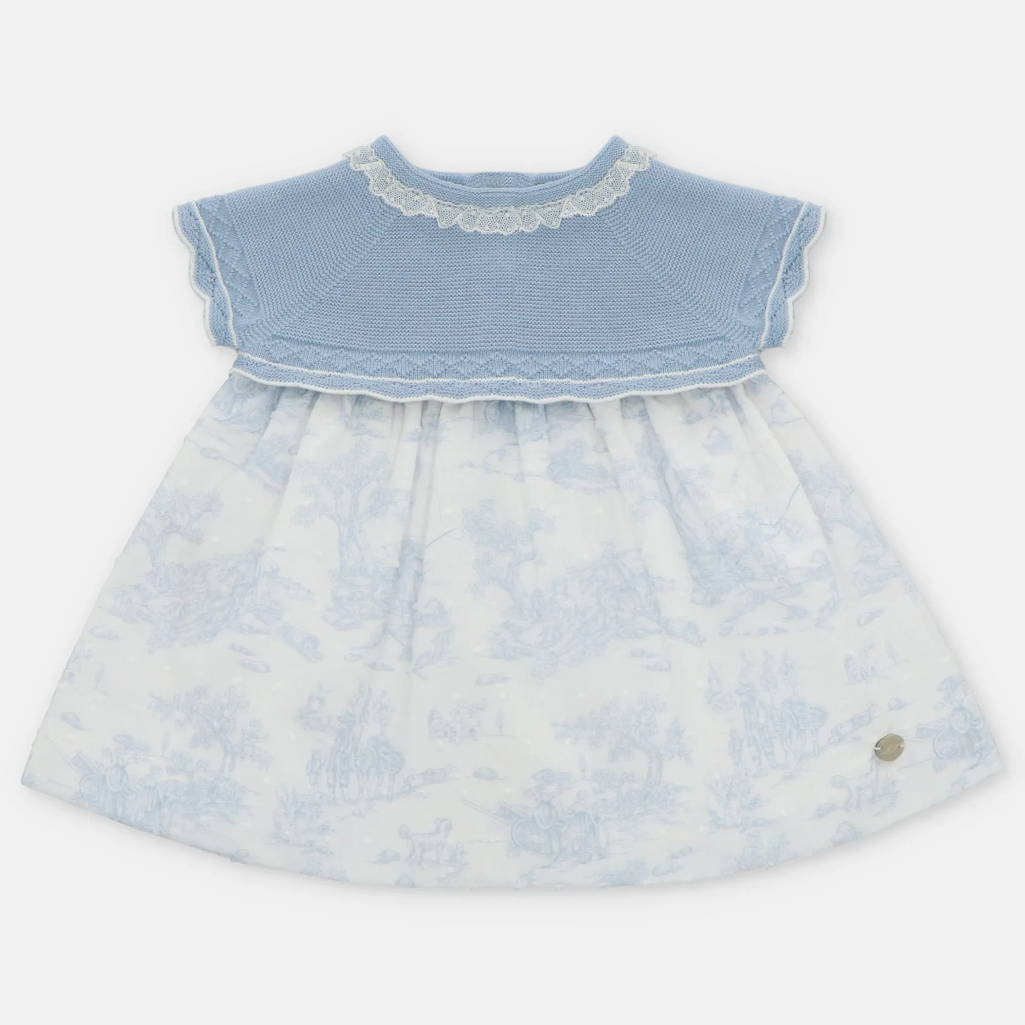 Blue Knit and Woven Toile Dress