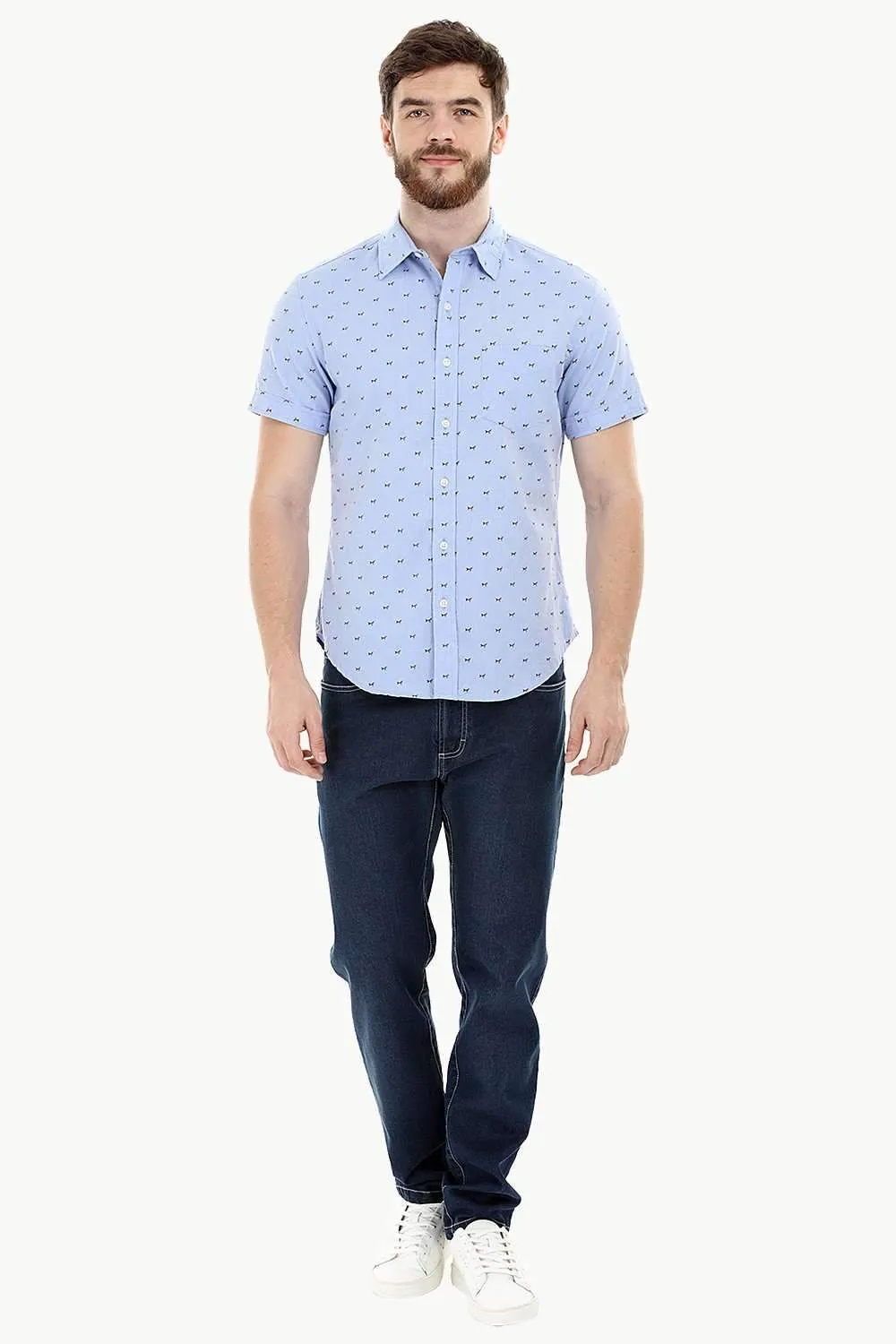 Blue Printed Oxford Summer Shirt