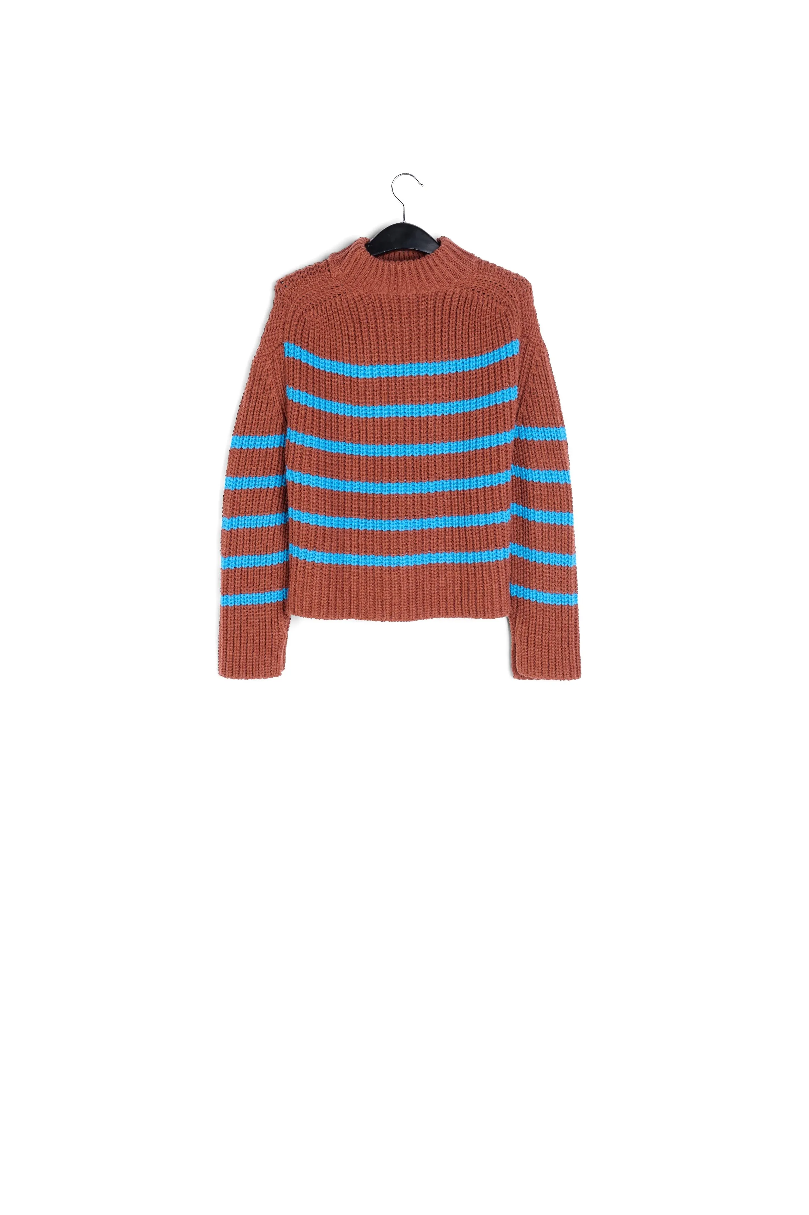 Brown and blue striped ribbed-knit sweater