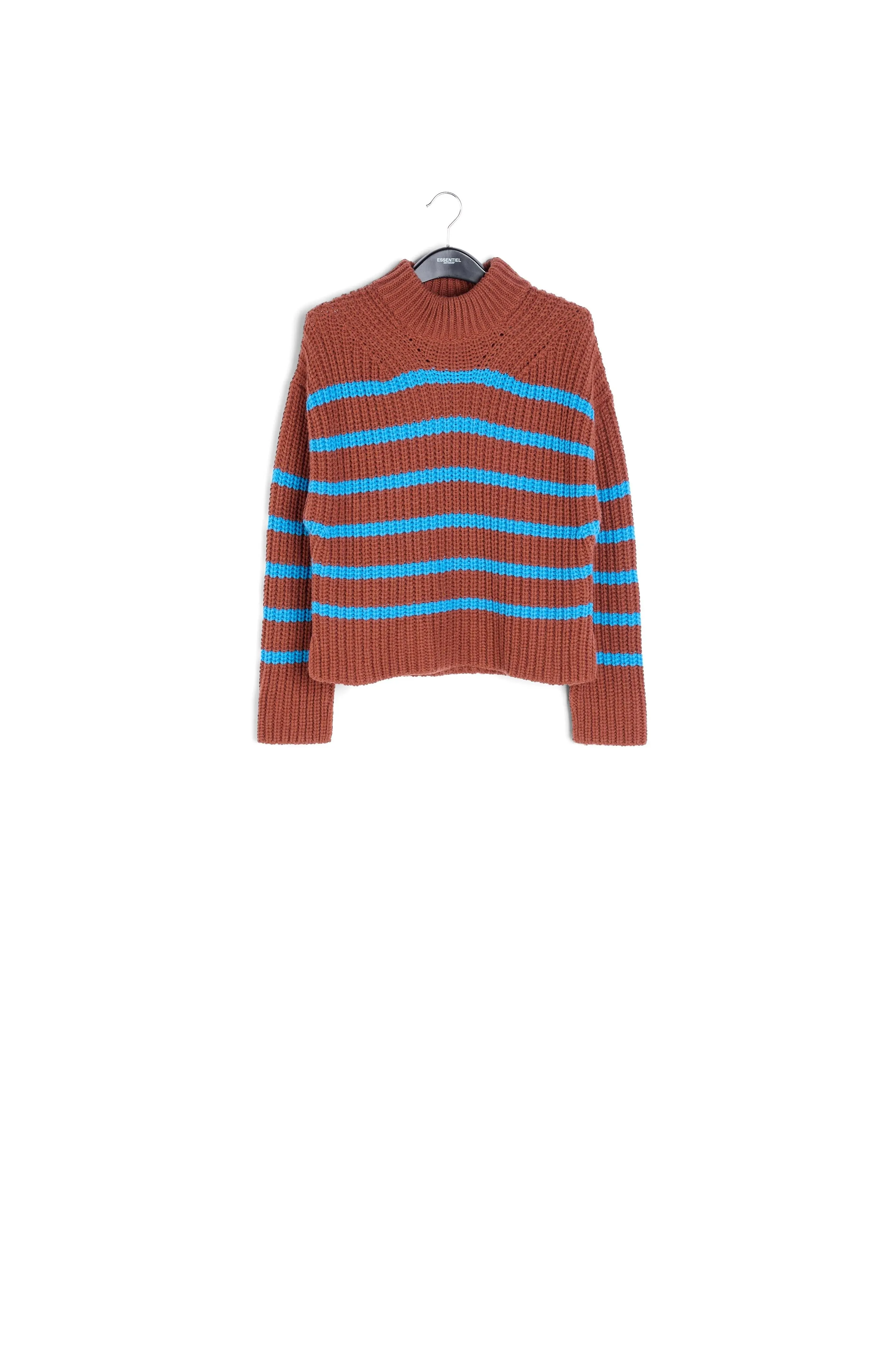 Brown and blue striped ribbed-knit sweater