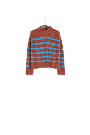 Brown and blue striped ribbed-knit sweater
