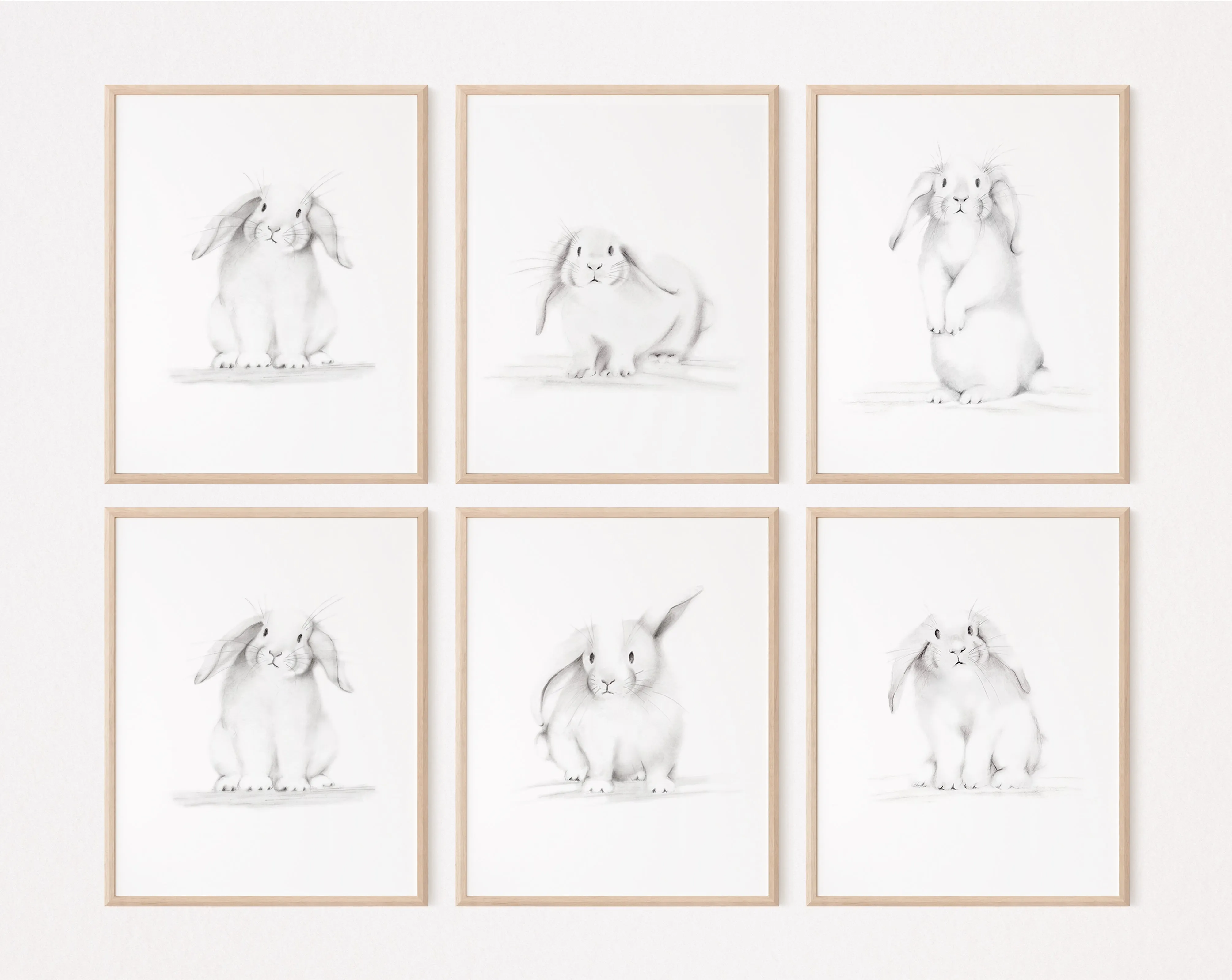 Bunnies Sketch Art Prints - Set of 6