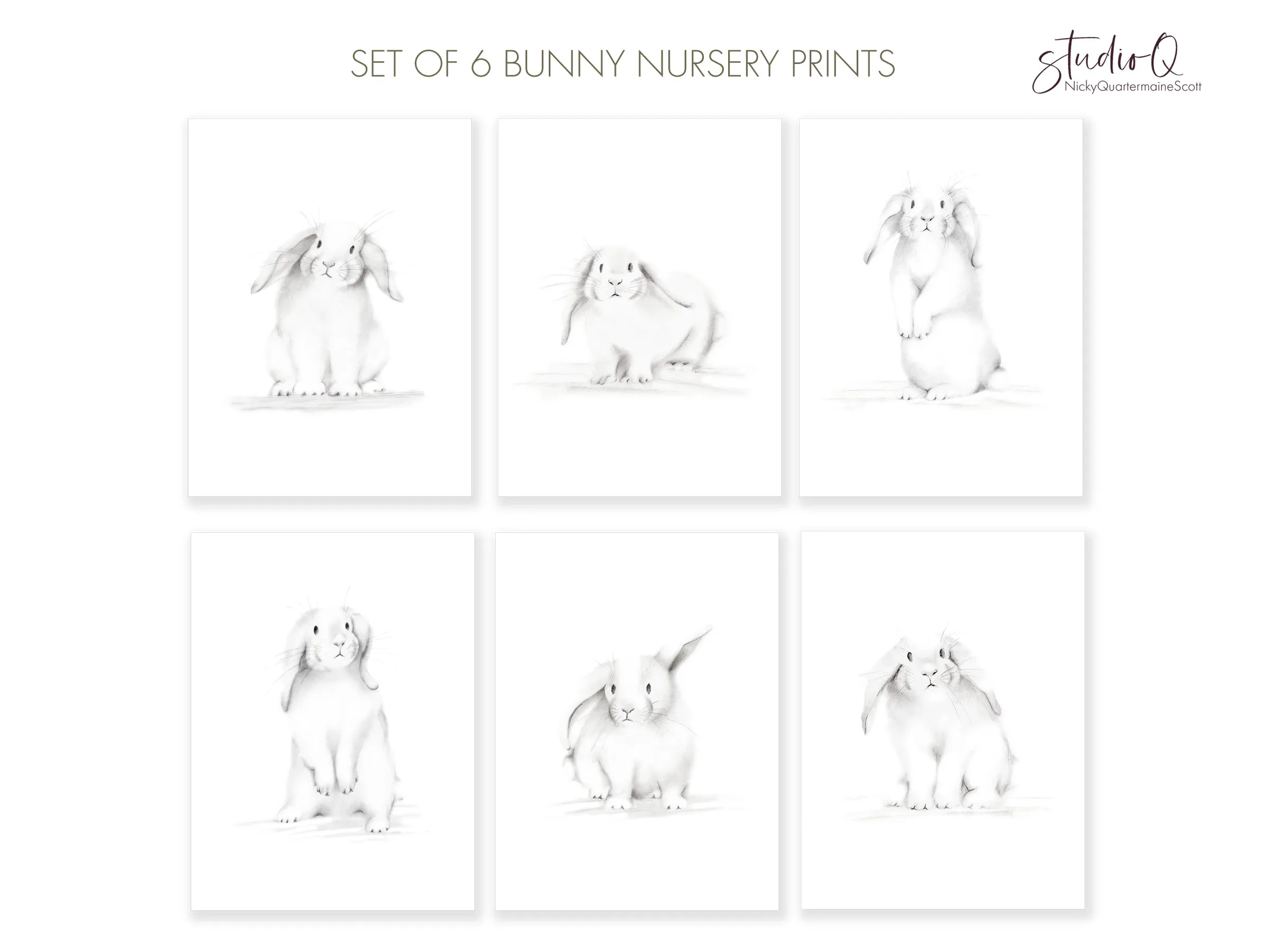 Bunnies Sketch Art Prints - Set of 6