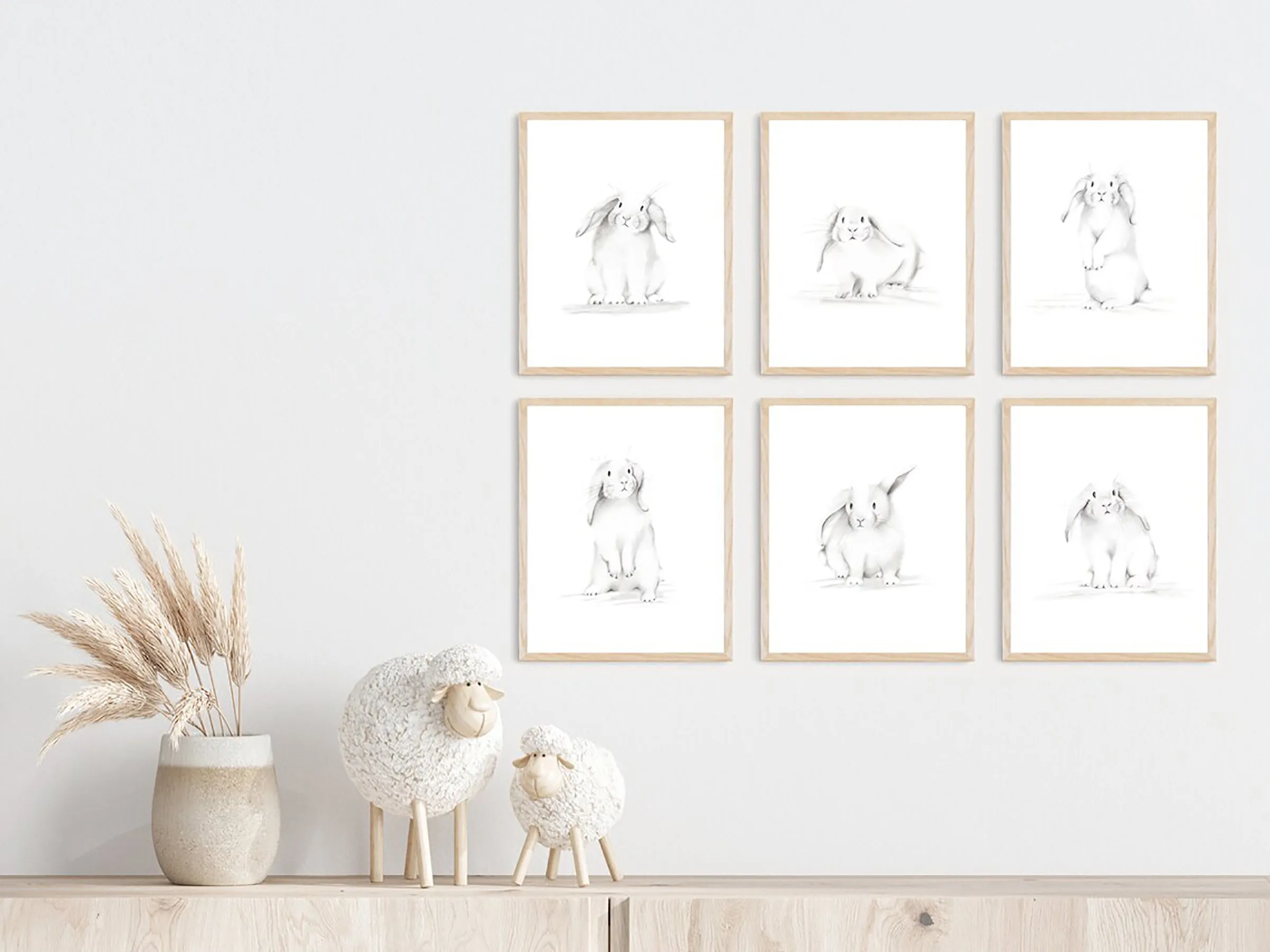 Bunnies Sketch Art Prints - Set of 6