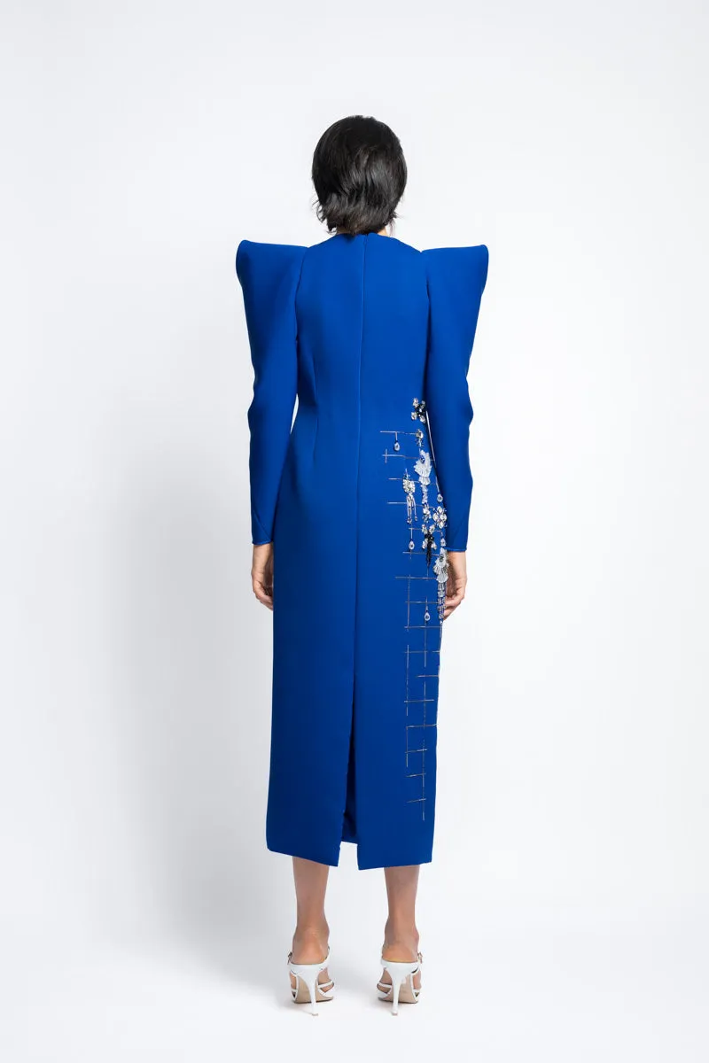 Cady Sheath Cocktail Dress With Morning Glory Lattice Embroidery And Draped Sleeves