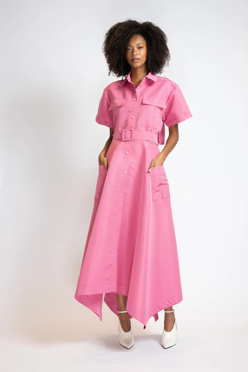 Camellia Faille Rose Trench Dress