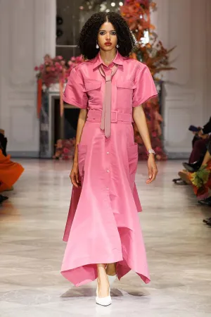 Camellia Faille Rose Trench Dress