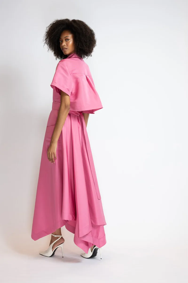 Camellia Faille Rose Trench Dress